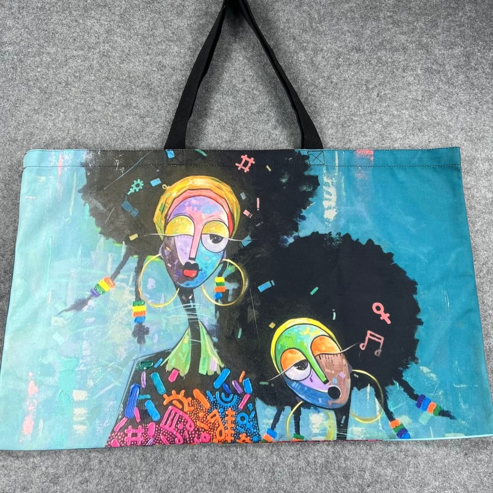 Oversized Tote Bag Colorful Abstract Afro Art Two Women by Asukwo Effiom NWOT